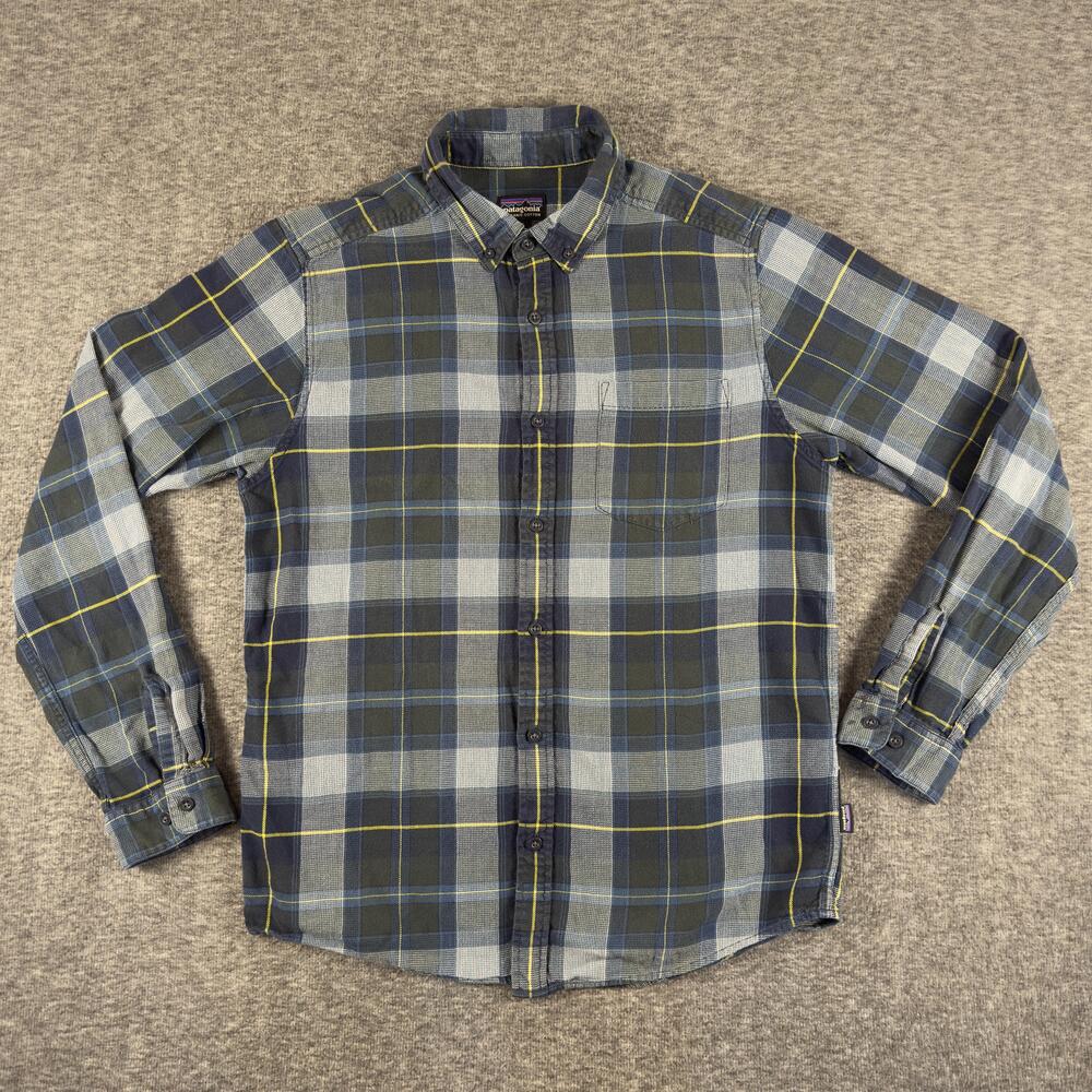 Patagonia Shirt Mens Medium Blue Plaid Organic Cotton Flannel Button Up Casual